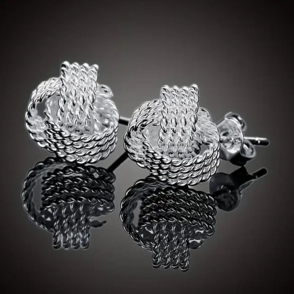 Silver Loose Knot Formal Stud Earrings - Picture 1 of 1